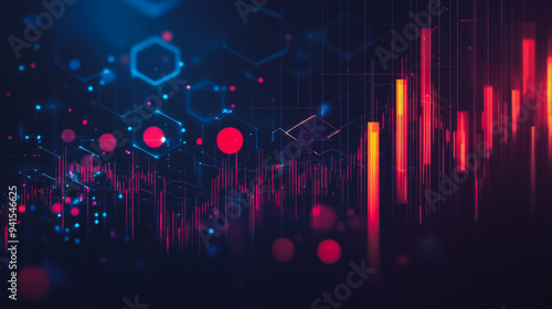 Charts and graphs with statistics for innovation Digital analyzes business potential and predicts future developments in the company's growth. Abstract black background