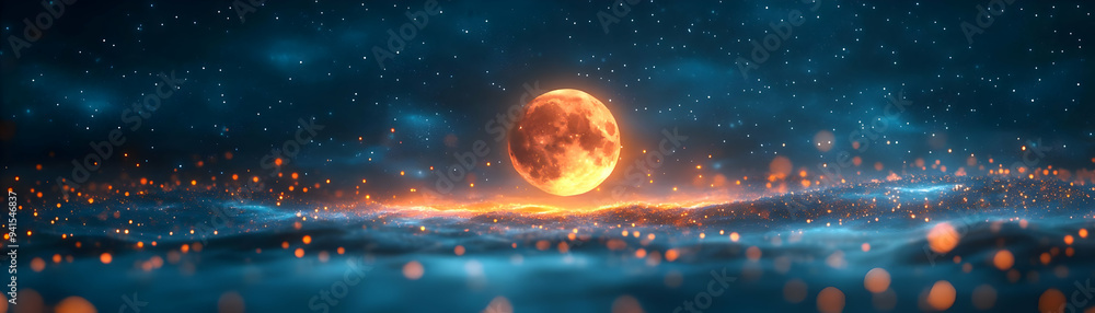 Photo Realistic as Abstract digital art of moonlit night with glowing elements for Sharad Purnima concept as Camera movement Zoom into the abstract digital art of a moonlit night. Scene Isolated with Photo Realistic as Abstract digital art of moonlit night with glowing elements for Sharad Purnima concept as Camera movement Zoom into the abstract digital art of a moonlit night. Scene Isolated with