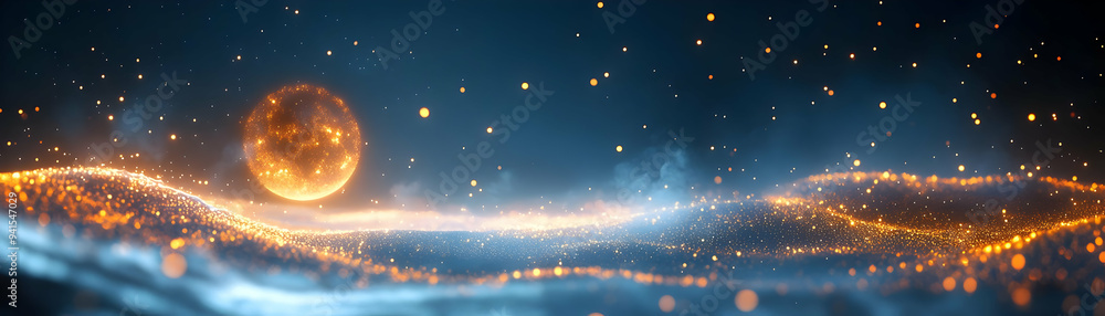 Photo Realistic as Abstract digital art of moonlit night with glowing elements for Sharad Purnima concept as Camera movement Zoom into the abstract digital art of a moonlit night. Scene Isolated with Photo Realistic as Abstract digital art of moonlit night with glowing elements for Sharad Purnima concept as Camera movement Zoom into the abstract digital art of a moonlit night. Scene Isolated with