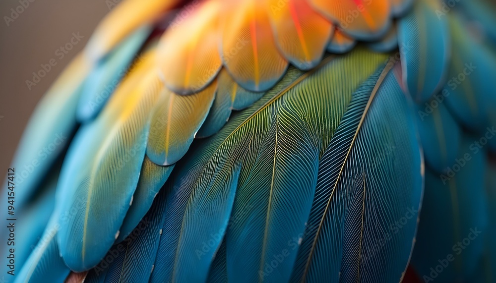 Fototapeta premium Close-Up of Bird Feather: Intricate Barbs and Subtle Color Gradients