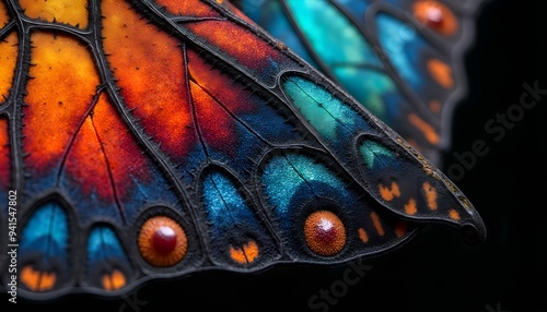 Detailed Butterfly Wing: Mosaic Texture and Rich, Vibrant Colors
