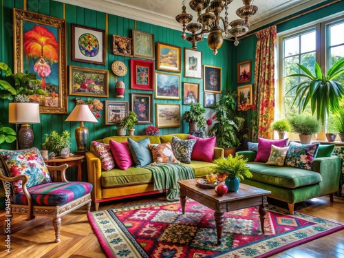 Bohemian Maximalist Pop Art: A colorful and eclectic home with bold prints, patterns, and quirky details. photo