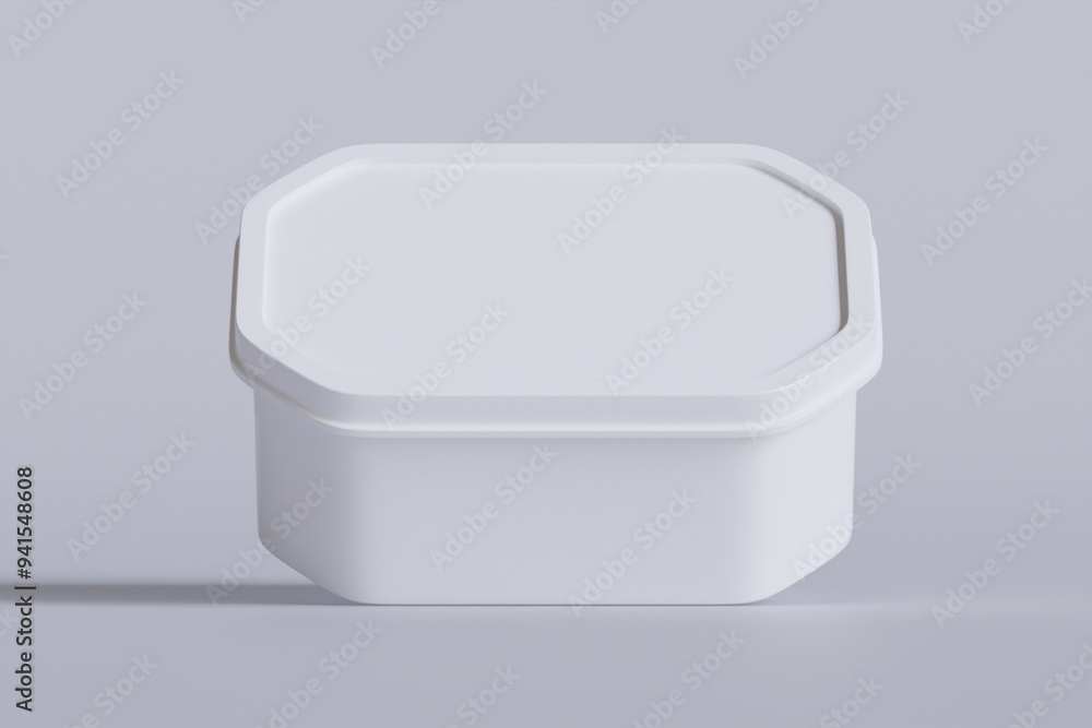 Tin box for food, ice cream container packaging isolated on gray background 3D rendering illustration Tin box for food, ice cream container packaging isolated on gray background 3D rendering illustration