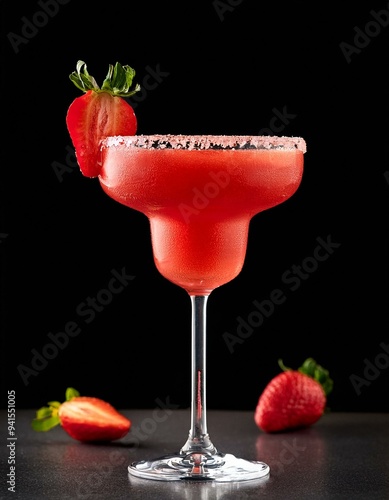 Obraz na płótnie strawberry margarita isolated on a black background served on a bar top w salonie