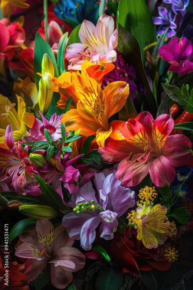 A close-up shot of a colorful flower arrangement, perfect for decorating or editorial use A close-up shot of a colorful flower arrangement, perfect for decorating or editorial use