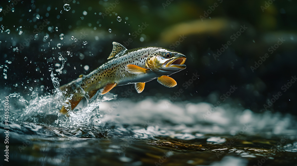 Fototapeta premium Leaping Brook Trout Splashing in Flowing River
