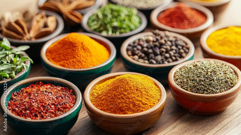 Assortment of Spices in Bowls Assortment of Spices in Bowls