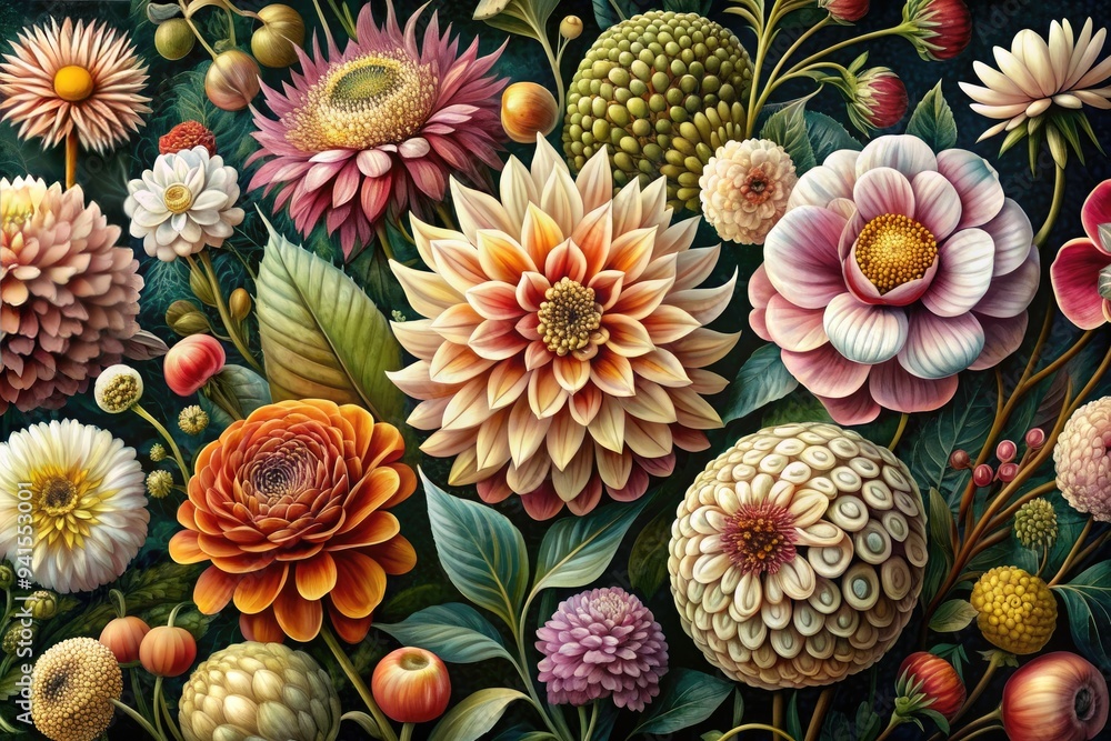 Botanical Illustration: Highly detailed and precise representations of flowers, capturing their intricate structures and beauty. Botanical Illustration: Highly detailed and precise representations of flowers, capturing their intricate structures and beauty.