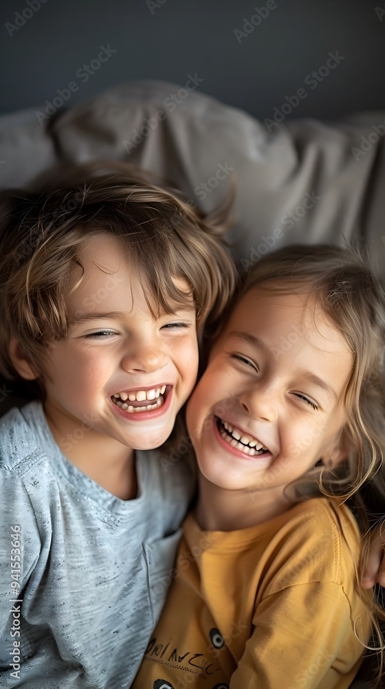 Siblings Sharing Joyful Laughter in Tender Moment of Playful Bond Siblings Sharing Joyful Laughter in Tender Moment of Playful Bond
