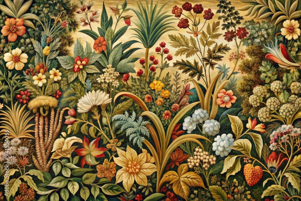Obraz premium Botanical Tapestry: Floral, Nature, Vibrant, Earth Tones, Organic Flow