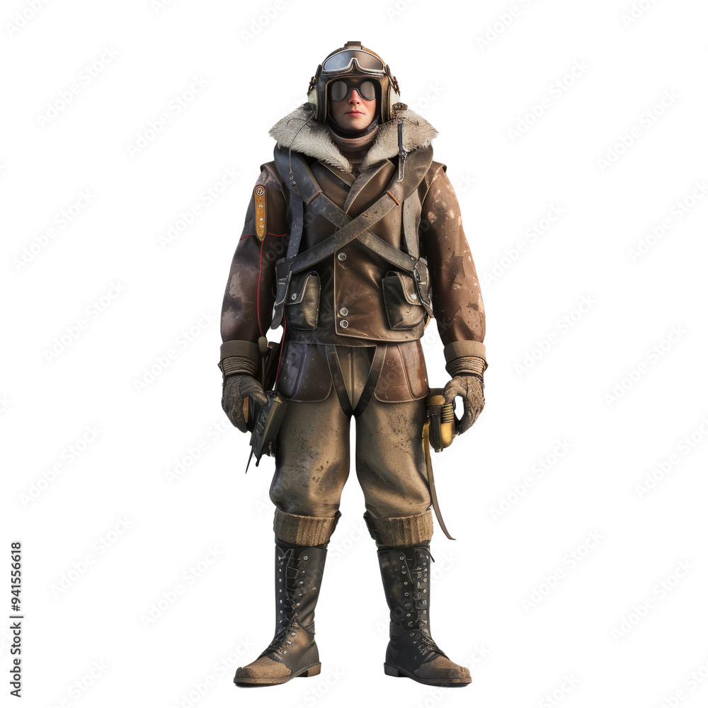 pilot, in full uniform, positioned on a pure white surface. pilot, in full uniform, positioned on a pure white surface.