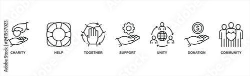 Volunteering banner web icon vector illustration concept for volunteer aid assistant with icon