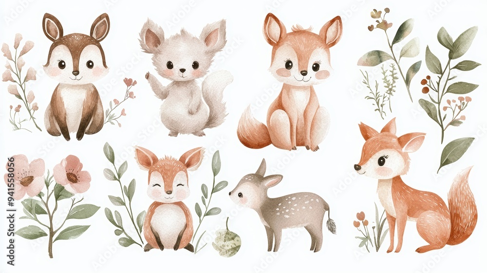 White background with cute safari animals cartoon. White background with cute safari animals cartoon.