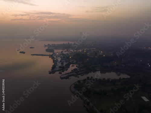 Aerial view of Lake View Park on the coast of Rawal Dam in Islamabad, Islmabad Capital Territory, Pakistan photo