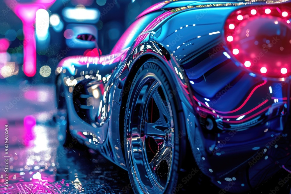 A close-up view of a car parked on a busy city street A close-up view of a car parked on a busy city street