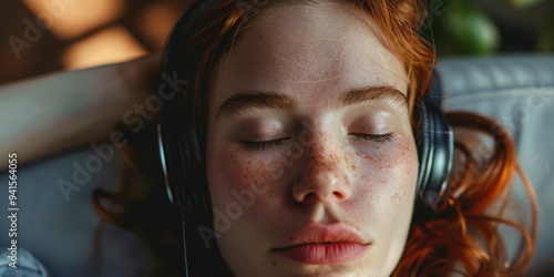 Tired woman cleaning while wearing headphones, contemplating and listening to music or a podcast during her work in a room, feeling exhausted and burnt out photo