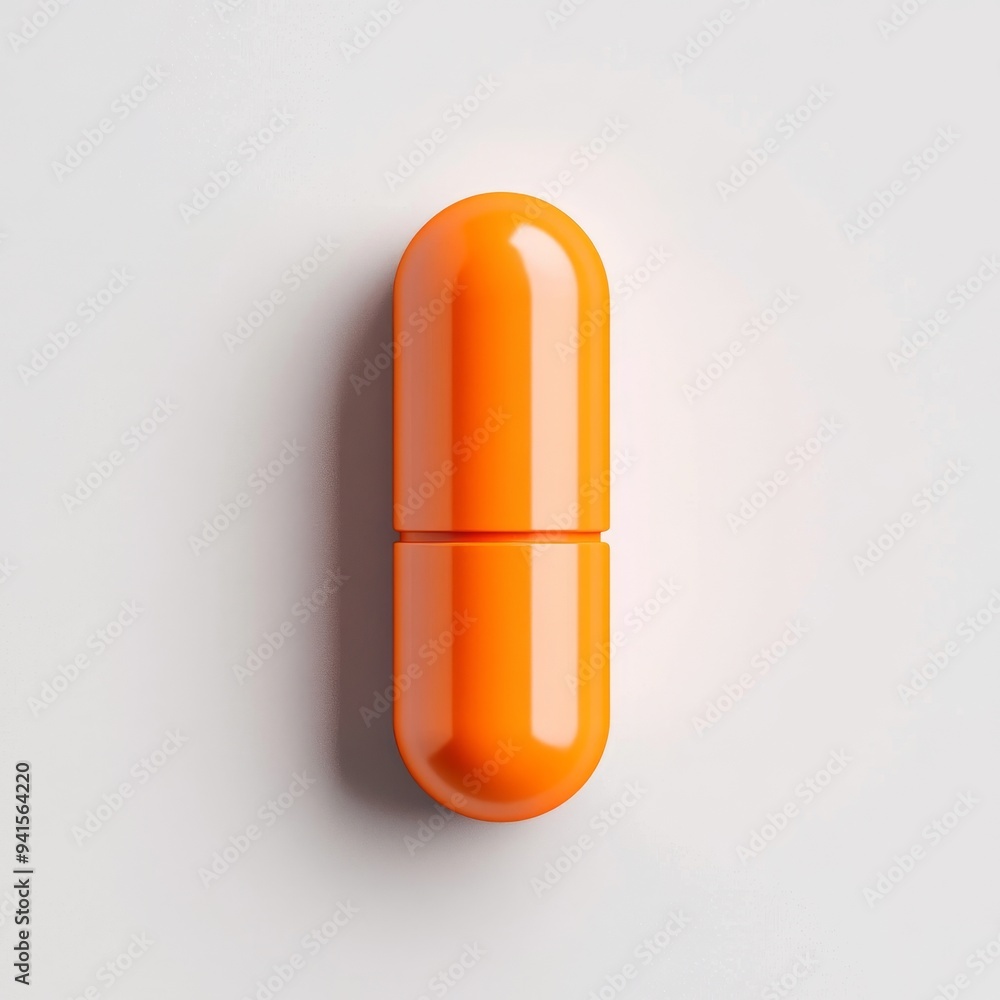 A 3D simple style icon of a round orange vitamin pill with a smooth surface and gentle shadow isolated on a light background to emphasize its form A 3D simple style icon of a round orange vitamin pill with a smooth surface and gentle shadow isolated on a light background to emphasize its form