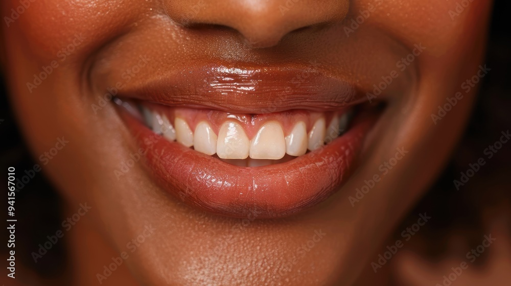 Close-up of lips and a woman showcasing beauty, smiling with skincare on a neutral background. Individual with glossy cosmetics and clear, smooth skin Close-up of lips and a woman showcasing beauty, smiling with skincare on a neutral background. Individual with glossy cosmetics and clear, smooth skin