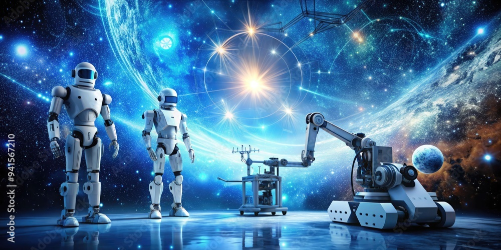 🤖 Celestial Engineering: Ambient, Experimental, Blue and White, Stars and Robots 🤖 Celestial Engineering: Ambient, Experimental, Blue and White, Stars and Robots