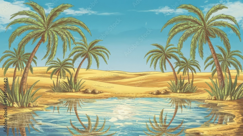Fototapeta premium a desert paradise with palm trees