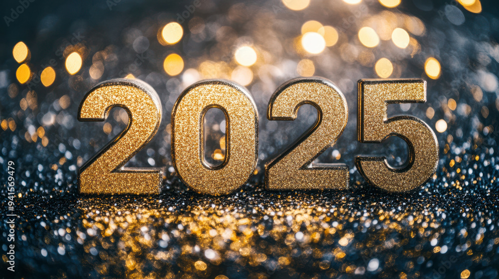 New Year's Day with golden glitter banner New Year's Day with golden glitter banner