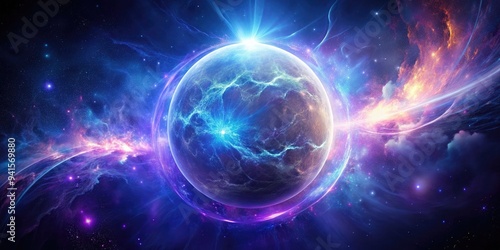 Celestial Implosion: Glowing sphere collapsing inwards, implosive energy, indigo and purple hues, mysterious cosmic phenomenon.