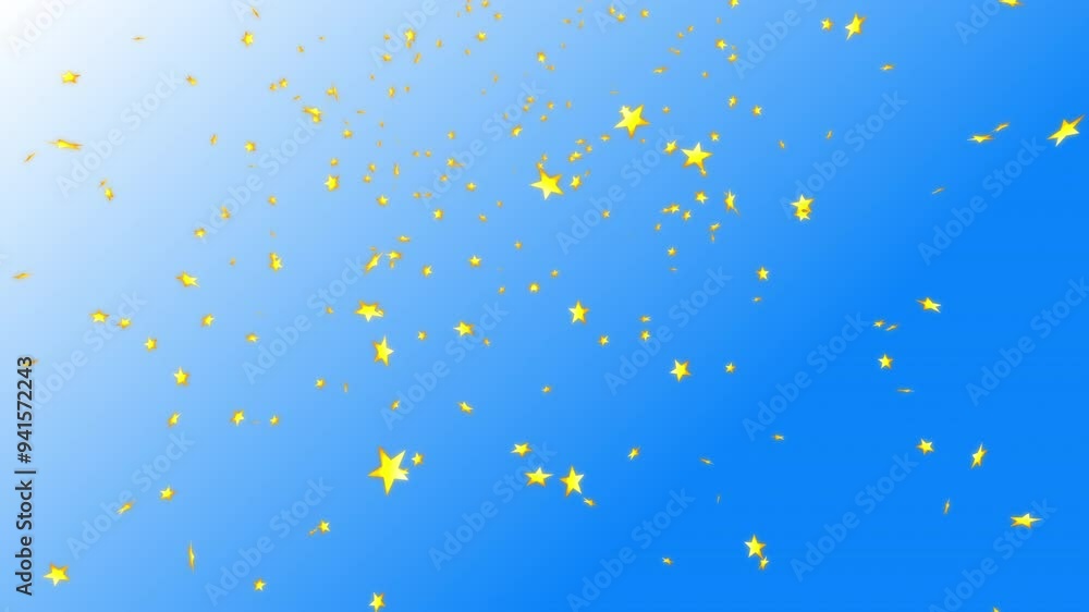 Gold stars falling from top on blue sky background. For Christmas, Happy Holidays and season's greetings. Gold stars falling from top on blue sky background. For Christmas, Happy Holidays and season's greetings.