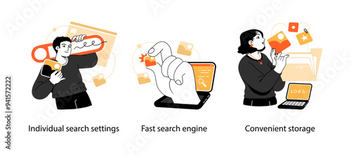 Search engine optimization concept - set of business concept illustrations. Visual stories collection.