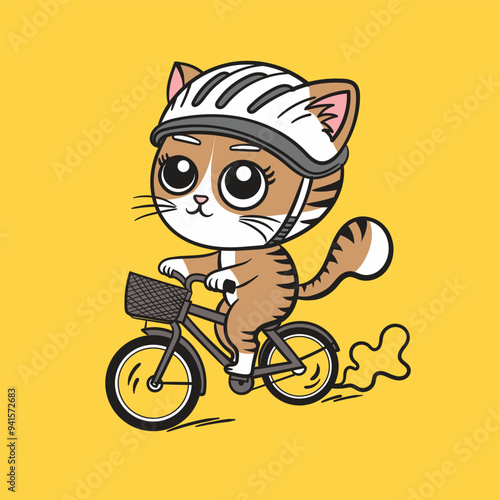 vector of cute cat cartoon characters riding a bicycle