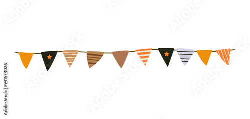  Suspended colorful flags and garlands for parties.  Isolated on white background. Multicolored bright flags for anniversary party and celebration vector. 