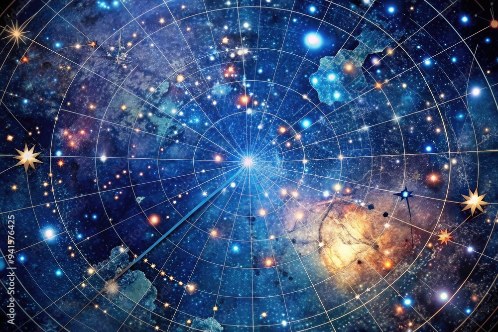 Celestial Star Chart Cosmic Odyssey: Intriguing star chart depicting a celestial map, with galaxies and constellations marked by shimmering pins. Celestial Star Chart Cosmic Odyssey: Intriguing star chart depicting a celestial map, with galaxies and constellations marked by shimmering pins.