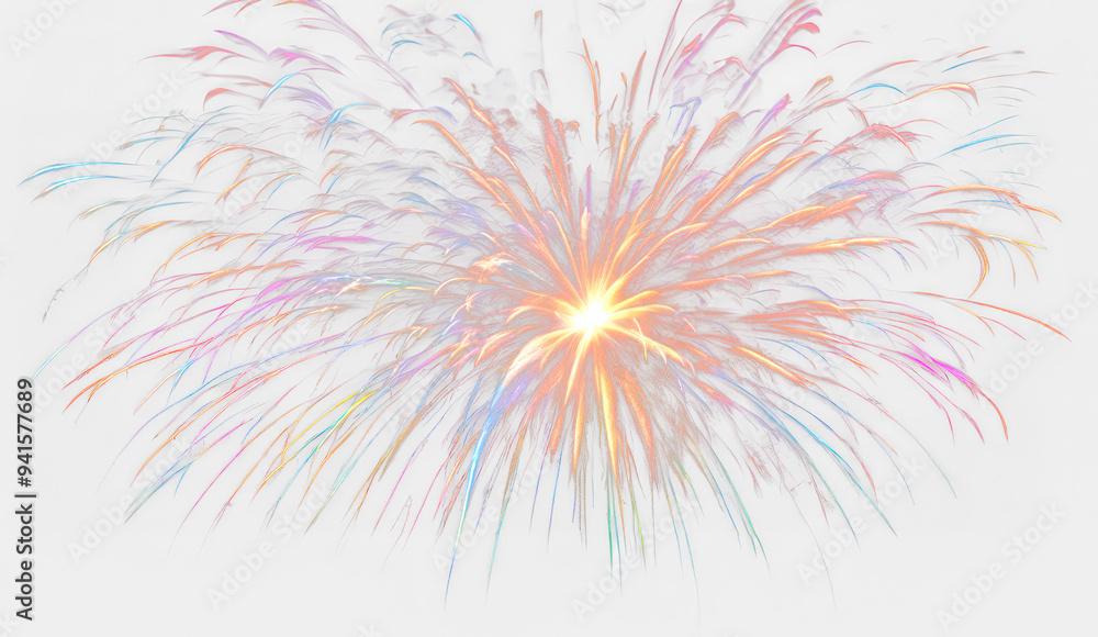 Obraz premium Explosion of colorful fireworks lighting, festive atmosphere for celebrations isolate on transparent background, png, cutout