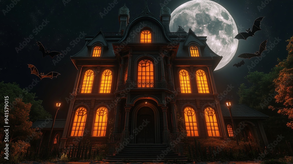 Haunted House Under Full Moon Haunted House Under Full Moon