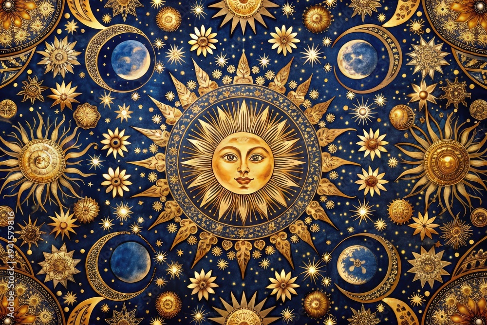Celestial Tapestry: Ethereal, ethereal, intricate, luminous, gold and indigo, celestial symbols Celestial Tapestry: Ethereal, ethereal, intricate, luminous, gold and indigo, celestial symbols