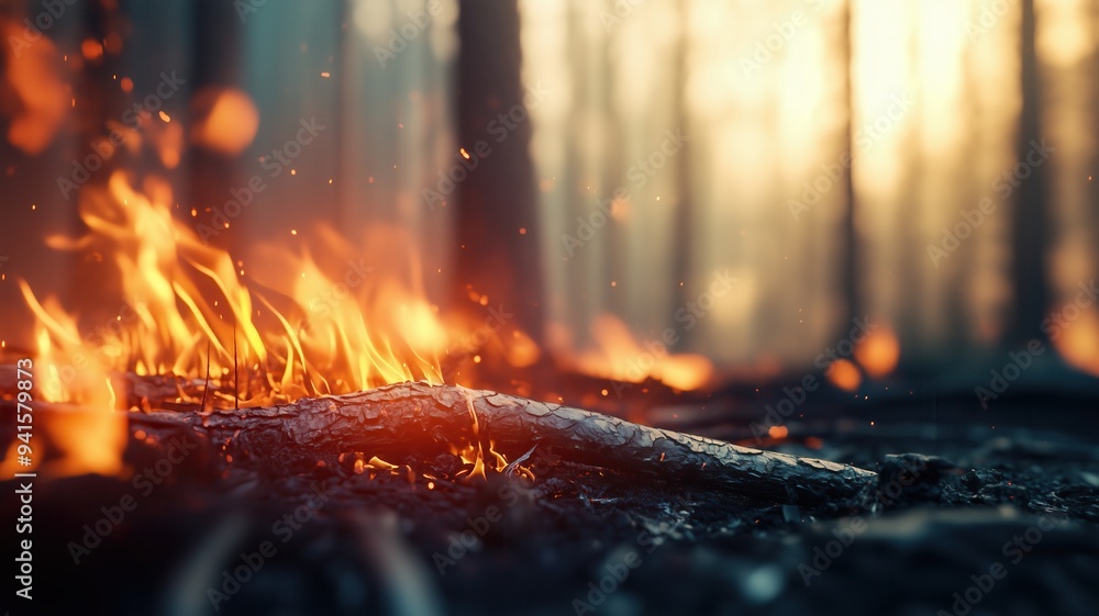 A close-up view of vibrant flames flickering in a serene forest setting, capturing the essence of fire and nature. A close-up view of vibrant flames flickering in a serene forest setting, capturing the essence of fire and nature.