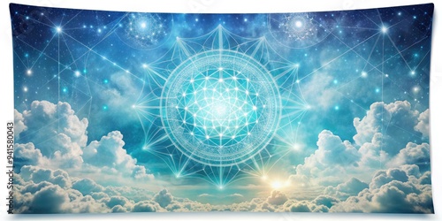 Celestial Tapestry: Ethereal sky with geometric vectors, light blue, celestial, calm, flowing photo