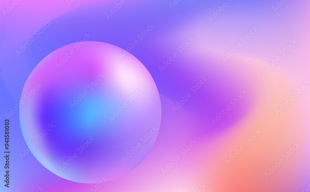 Obraz premium Abstract liquid gradient background with smooth wave and sphere. Neon colored blurred fluid backdrop. Soft dynamic motion effect. Trendy 3D design for website, poster, banner, brochure, flyer, cover.