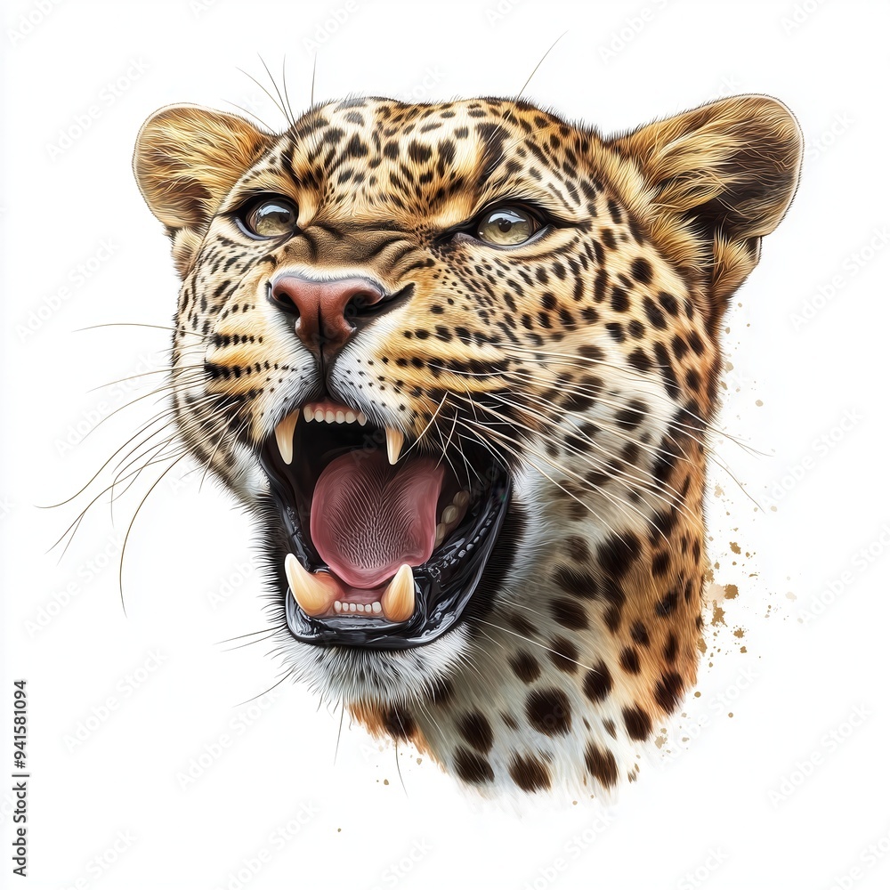 A fierce leopard roaring, showcasing its vibrant spots and intense expression, capturing the power of nature's wild beauty. A fierce leopard roaring, showcasing its vibrant spots and intense expression, capturing the power of nature's wild beauty.