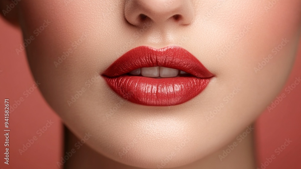 Fototapeta premium A woman's lips are painted red
