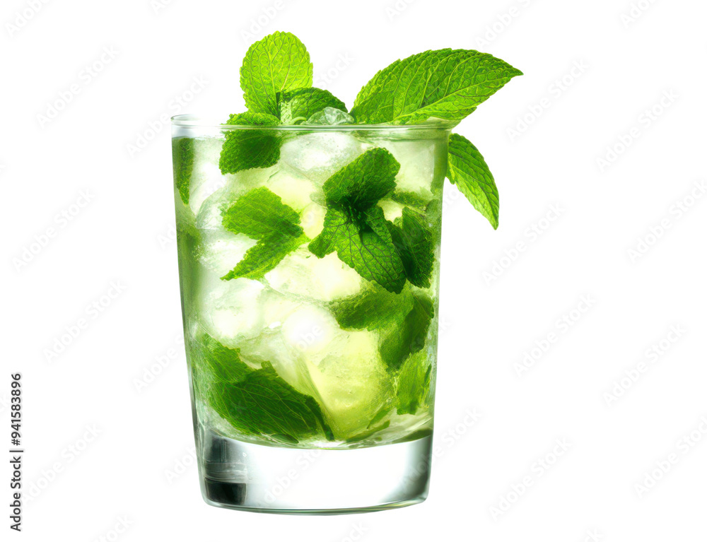 Refreshing mint cocktail served in a glass isolate on transparent background, png, cutout Refreshing mint cocktail served in a glass isolate on transparent background, png, cutout