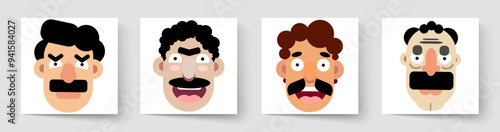 Set of faces, avatars, heads of people of different nationality and age in flat style. Aggressive emotions in social networks. Arabs, Armenians, Georgians, Azerbaijanis.