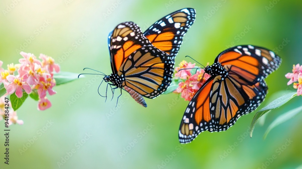 Fototapeta premium Two Monarch Butterflies on a Flower