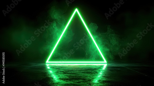 Glowing green triangle illuminated against a dark background