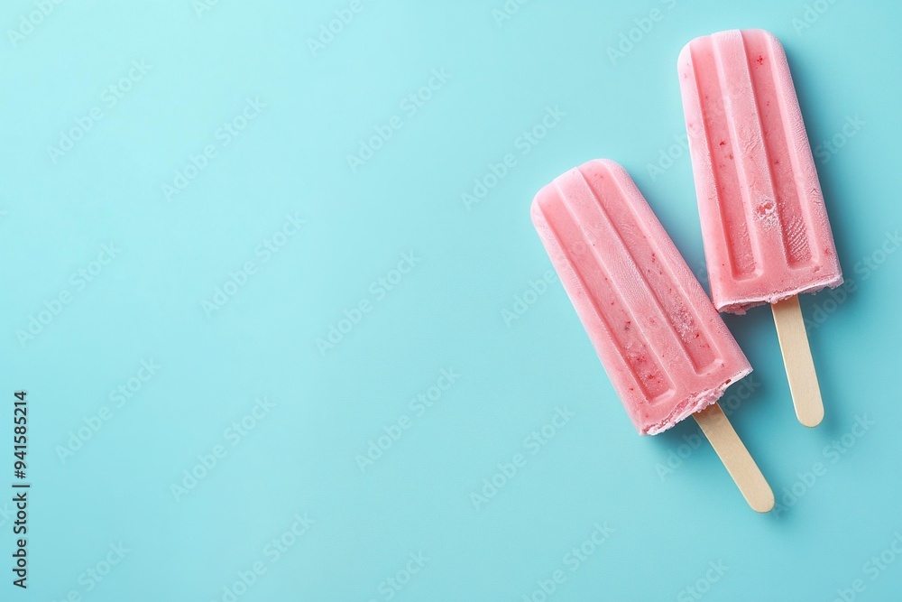 Ice cream stick, Popsicle, Minimal summer concept on blue background. Generative Ai Ice cream stick, Popsicle, Minimal summer concept on blue background. Generative Ai