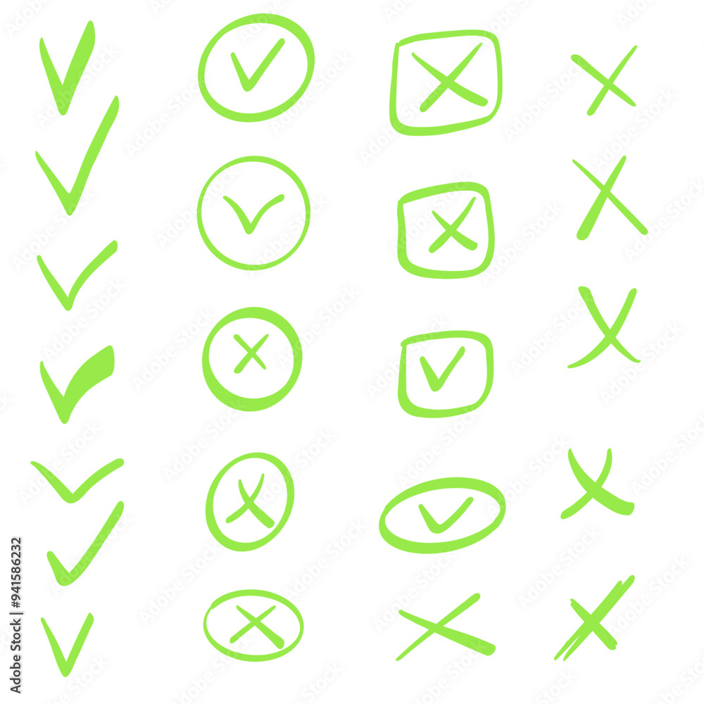 Hand drawn check marks set. Scribble marker checkbox, cross, tick collection. Hand drawn check marks set. Scribble marker checkbox, cross, tick collection.
