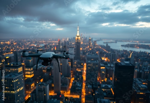 A drone flying over a town