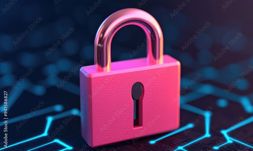 A vibrant pink padlock symbolizing digital security and protection against cyber threats on a tech-themed background. A vibrant pink padlock symbolizing digital security and protection against cyber threats on a tech-themed background.