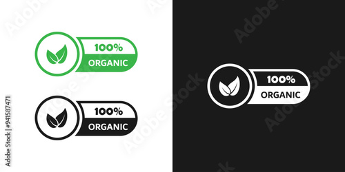 100% organic sticker for packaging design. Organic product label, sticker, symbol or stamp. Vector icon. Organic food with no additives