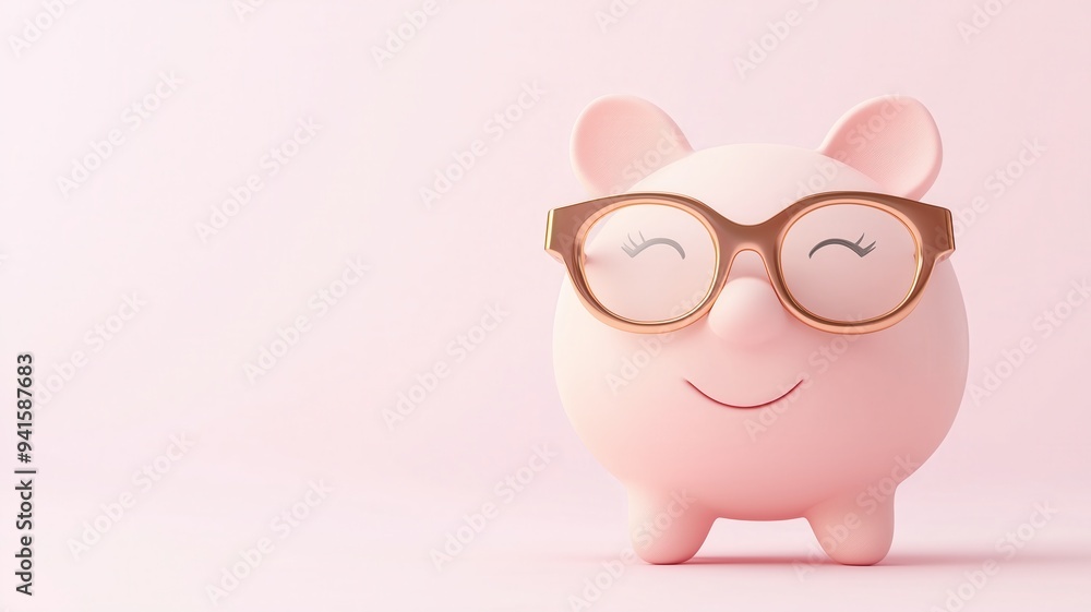 Cute piggy bank wearing glasses, symbolizing savings and financial literacy on a soft pastel background. Cute piggy bank wearing glasses, symbolizing savings and financial literacy on a soft pastel background.