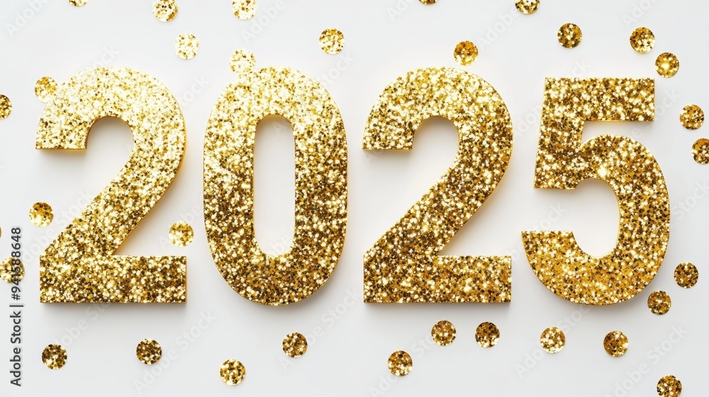 With gold numbers, 2025 on a white background, flying confetti, and ribbons, we wish you a happy new year in 2025. With gold numbers, 2025 on a white background, flying confetti, and ribbons, we wish you a happy new year in 2025.